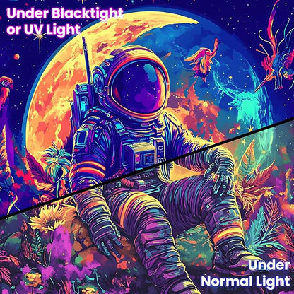 BVBOX Astronaut Space Blacklight Tapestry 79"x59", UV Reactive Astronaut Moon Garden Flower Universe Galaxy Planet Glow in Dark Tapestries, Black Light Neon Upright Poster Wall Hanging Backdrop Decor for Bedroom Living Room