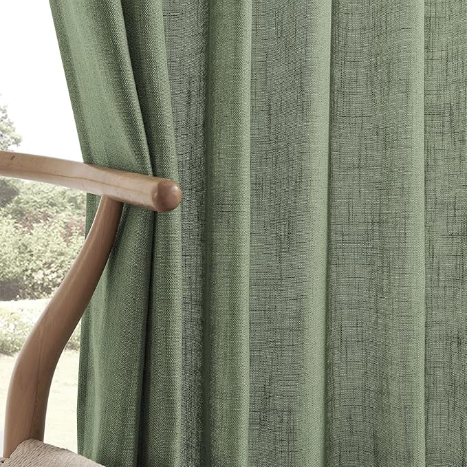Joydeco Linen Curtains 108 Inch Length 2 Panel Sets,Light Filtering Curtains for Bedroom 52 Inch Wide Living Room Drapes with Back Tabs & Rod Pockets (W52 x L108 Inch, Loden)