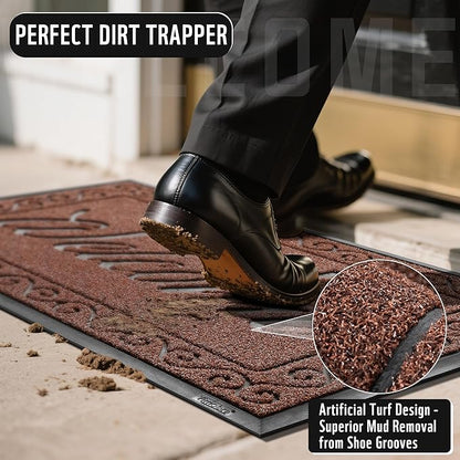 Yimobra Welcome Front Door Mat, Heavy Duty Easy Clean Doormat Indoor Outdoor, Waterproof Quick Dry Floor Mat for Home, Garage, Hign Traffic Areas, Non Slip, Low Profile, 29.5X17 Inches, Maroon