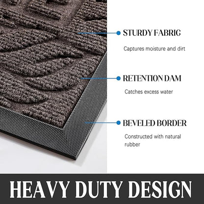 Yimobra Welcome Front Door Mat Outdoor, Heavy Duty Sturdy Non Slip Doormats, Rubber Backing, Low-Profile Entrance Rugs, Absorbent Resist Dirt, Easy Clean Patio Garage Floor Mats, 60X36 Inch, Brown