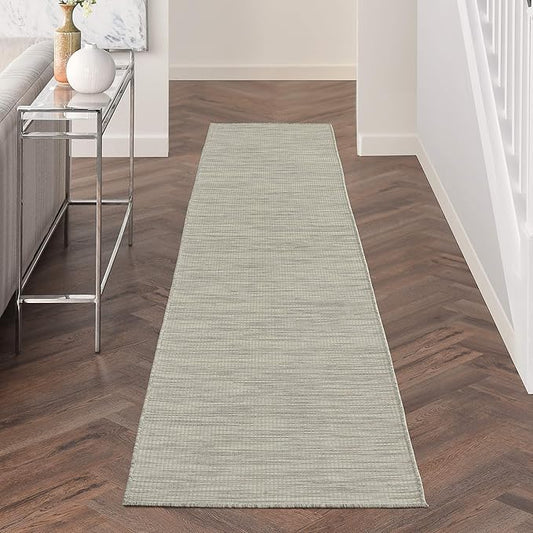 Nourison Positano Indoor/Outdoor Light Grey 2'2" x 12' Area Rug, Easy Cleaning, Non Shedding, Bed Room, Living Room, Dining Room, Backyard, Deck, Patio (2x12)