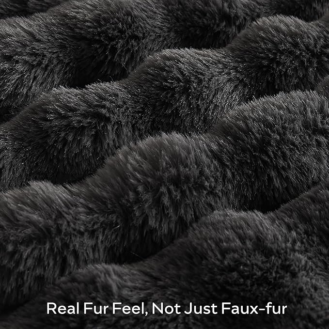 JELLYMONI Faux Fur Throw Blanket, Dark Grey Cozy Plush Bubble Bed Blanket, Thick and Warm King Size (108" x 90")