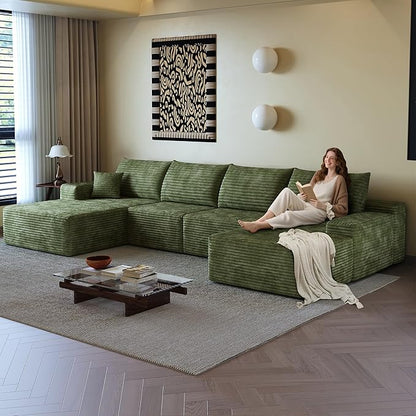 108" Sectional Couches for Living Room Modern Modular Sofa with L-Shape Couchs Upholstered Boneless Couch Deep Seat Sectional Couch with Chaise (Green, Left Facing Chaise+3Seaters+Ottoman)