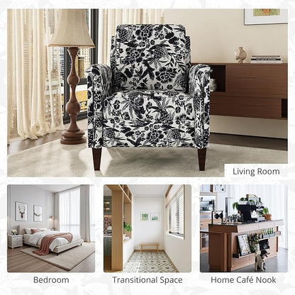 Floral Accent Chair Set of 2, High Back Upholstered Armchair with Solid Wooden Legs, Padded Armrest and Removable Comfortable Cushioned Seat Single Sofa for Living Room, Bedroom, Black