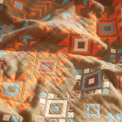 Boho Throw Blanket for Bed 90”x98”, 100% Cotton Woven Blanket for Couch Sofa, Ultra Soft 4-Layer Muslin Quilt with Diamond Pattern, Farmhouse Bed Blanket/Cover for Living Room Decor