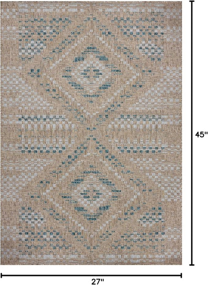 Loloi Amber Lewis Topanga Collection TOP-04 Natural/Aqua 2'-3" x 3'-9" Indoor/Outdoor Area Rug