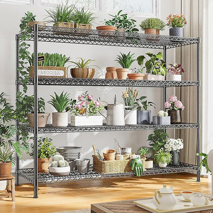 REIBII 2560LBS Storage Shelves 55.5"W Metal Shelving Unit 4 Tier Wire Shelving Commercial Adjustable Garage Shelving Heavy Duty for Storage Rack for Pantry, Garage, Kitchen,55.5"W x 18"D x 55.5"H,2PCS