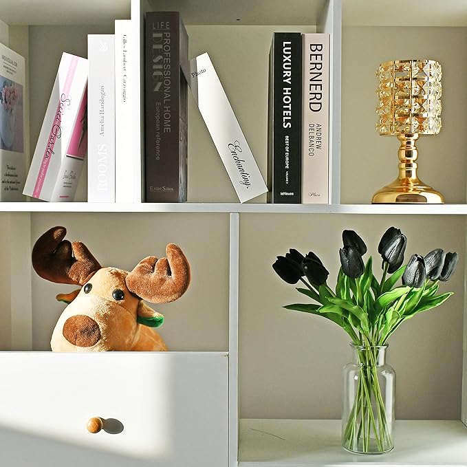 Mandy's Artificial Tulips 20 Stems Black PU Faux Flowers for Wedding Home Decor 13.5 Inch