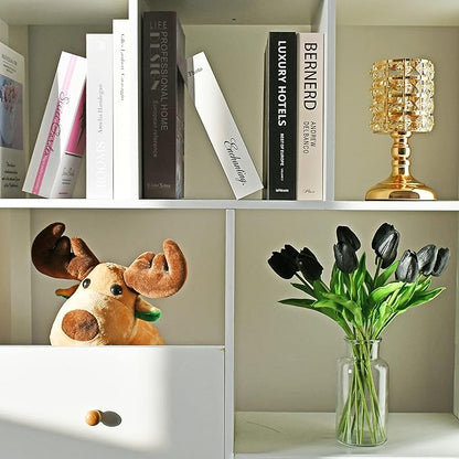 Mandy's Artificial Tulips 20 Stems Black PU Faux Flowers for Wedding Home Decor 13.5 Inch
