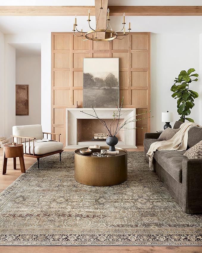 Loloi Layla Collection LAY-03 Olive/Charcoal 9'-6" x 14' .13" Thick Area Rug, Soft, Durable, Vintage Inspired, Distressed, Low Pile, Non-Shedding, Easy Clean, Printed, Living Room Rug