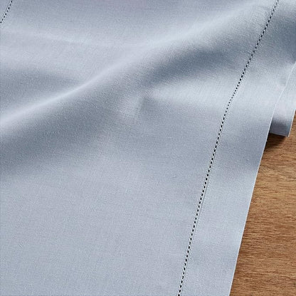Solino Home Linen Dusty Blue Table Runner 90 Inches Long - 100% Pure Linen Hemstitch 14 x 90 Inch Table Runner for Dining, Fall, Autumn, Thanksgiving - Classic Hemstitch