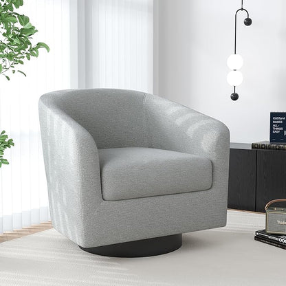 Swivel Barrel Accent Chair, Modern Round Chenille Fabric Arm Chair for Living Room, Bedroom, Comfy Club Reading Chairs for Adults（Chenille Fabric, Light Grey, Set of 4
