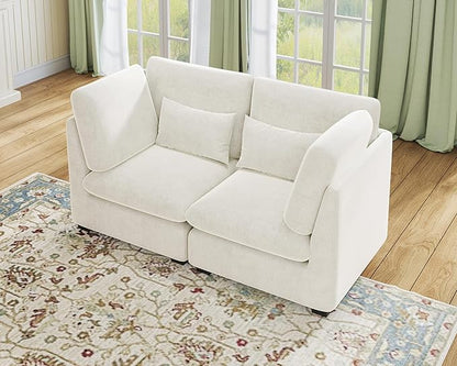Oversized Modular Sofa, Extra Deep Cloud Chenille Sectional Couch with Ottoman Chaise, Fluffy Chenille 2 Seater Sofa Bed for Living Room, Villa (Loveseat Sofa, Chenille White)