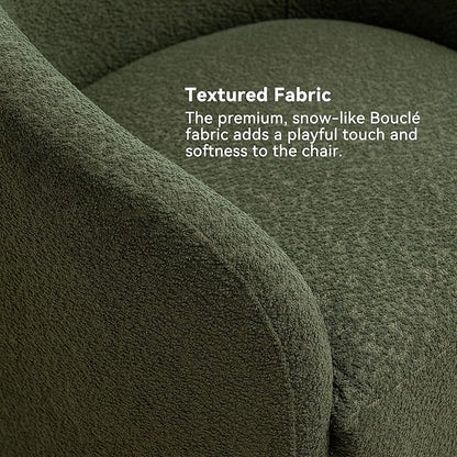 KINWELL 32" Wide Modern Boucle Swivel Barrel Chair, No Assembly Round Upholstered Swivel Accent Armchair for Living Room, Bedroom, Office (Green)