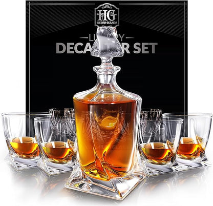 Whiskey Decanter Set for Men with 4 Drinking Glasses for Cognac, Bourbon, Rum, Scotch, Liquor Crystal Clear Decanter Sets House Warming Gifts New Home Whiskey Gifts for Men Dad Him