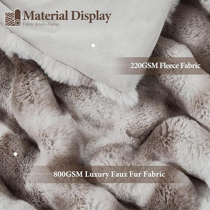 Touchat Luxury 1000GSM Faux Rabbit Fur Throw Blanket, Super Heavy Warm Cozy Grey Blankets for Couch Bed Sofa, Ruched Plush Fuzzy Elegant Soft Reversible Mink Blanket for Living Room Bedroom