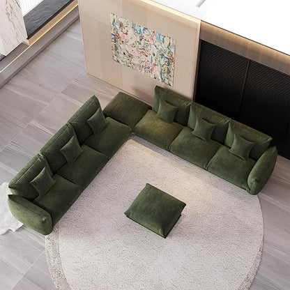 Modern Minimalist Chenille Modular Sectional Sofa, Oversized 8-Seater Sleeper Sofa with Movable Ottoman, Thick Cushions, Upholstered Couch for Living Room, Bedroom, Office, Apartment(Green,8-Seater)