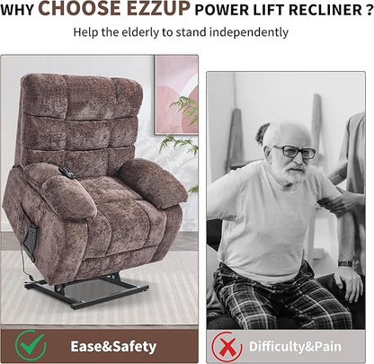Lay Flat Recliner with Vibration Massage and Lumbar Heating, 26" Wide Recliner with Infinite Position and 2 Remote Controls, Soft Chenille Lift Chair for Living Room, Chocolate