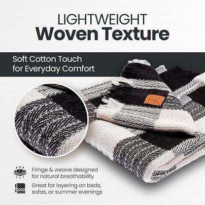 Gold Case Throw Blanket for Couch – 100% Recycled Turkish Cotton Blankets & Throws – Elegant Decorative Throw Blankets for Living Room Sofa – Woven Throws for Couch – Black – 60x80