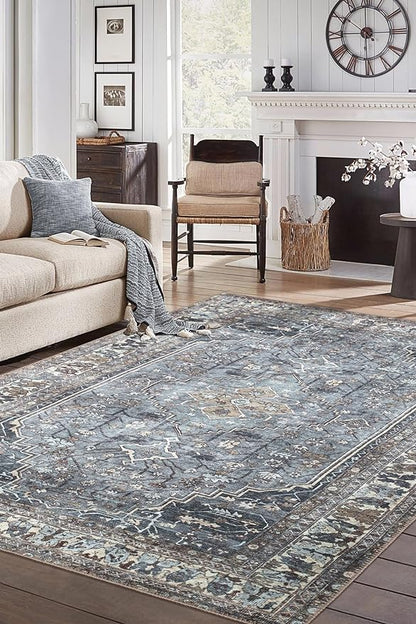 Keen Home Design 6x9 Rug - Machine Washable Area Rug with Non-Slip Backing, Ideal for Living Room, Dining Room, Bedroom - Vintage, Easy Clean, Durable, Low Pile Rug - (6' x 9')