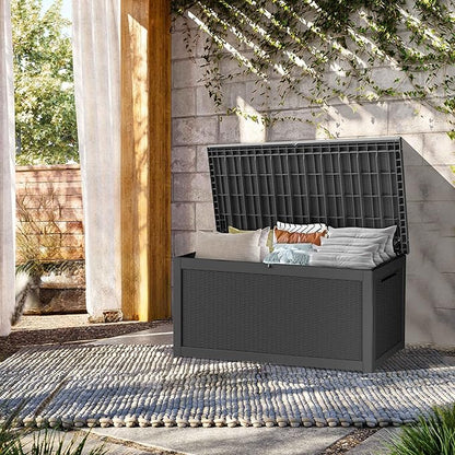 320 Gallon Lockable Resin Deck Box, Waterproof & UV-Resistant Outdoor Storage Box for Outdoor Cushion Storage, Garden Tools & Pool Accessories Storage, Black