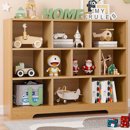 Book Shelf Set of 2, 10 Cubes Storage Organizer, 3-Tier Open Shelf Wooden Bookcase, Freestanding Wooden Bookshelf Cube Shelf for Bedroom, Living Room, Home Office