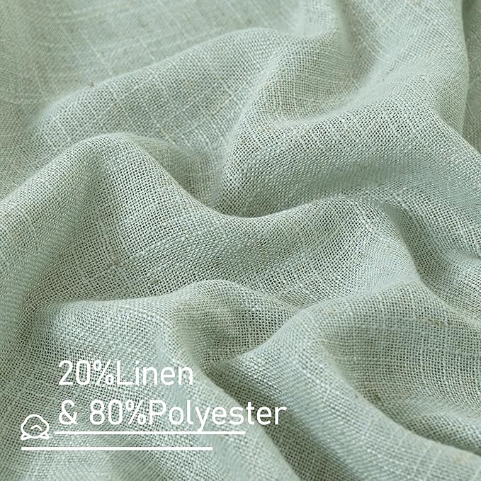 LAMIT Sheer Linen Curtains 63 inches Long for Bedroom, Bronze Grommet Linen Drapes Light Filtering Semi Sheer Curtains for Small Window/Farmhouse, 2 Panels (52 x 63 Inch, Light Sage)