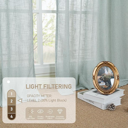 LAMIT Linen Blended Curtains 72 inch for Bedroom, Linen Textured Light Filtering Drapes Bronze Grommet Boho Neutral Panels for Farmhouse/Living Room, 2 Panels, 52 x 72 Inch, Greyish Blue