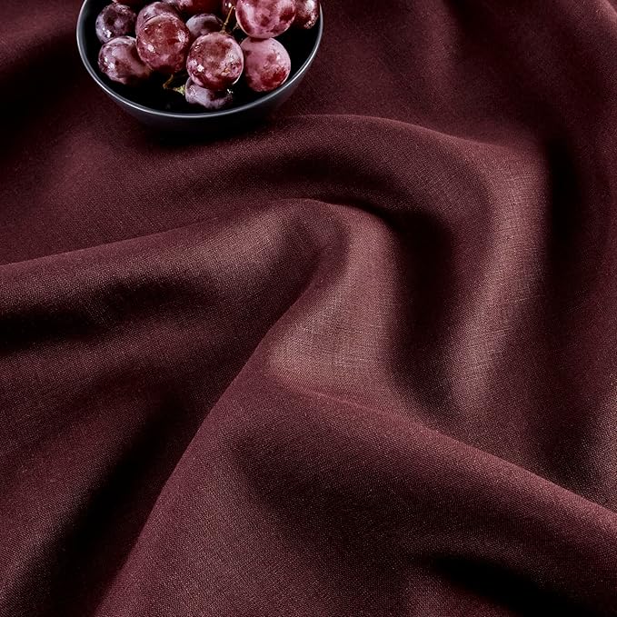Solino Home Linen Burgundy Table Runner 144 Inches Long - 100% Pure Linen Extra Long Table Runner 14 x 144 Inch for Fall, Autumn, Thanksgiving - Classic Hemstitch