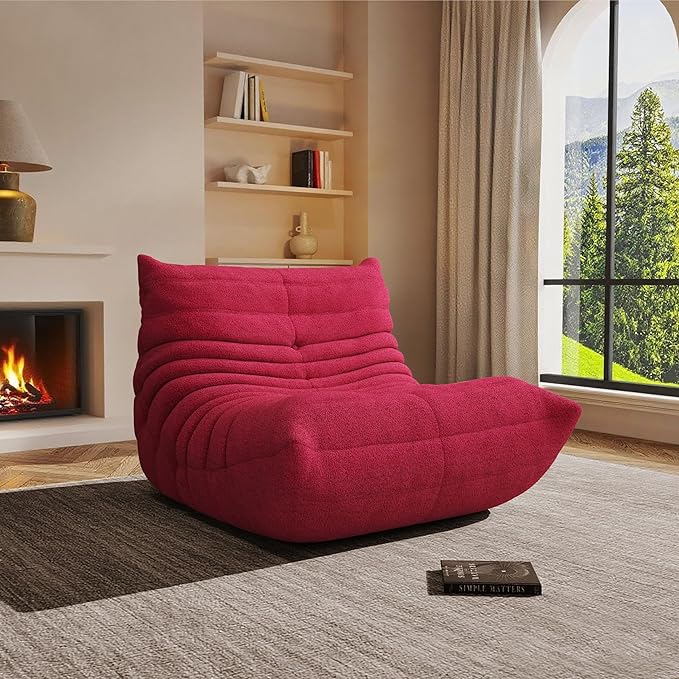 Bean Bag Chair, Oversized Bean Bag Chair for Living Room, Fireside Chair for Adults with Memory Foam Filled, Big Accent Sofa Lounge Floor Sofa for Gaming, Reading, No Assembly Required. (Burgundy)