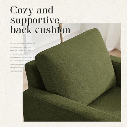 Mid-Century Accent Chair,Modern Linen Fabric Armchair for Living Room,Comfy Upholstered Reading Accent Chairs for Bedroom,Single Sofa Chair with Wood Legs (Green, 2 Pack)