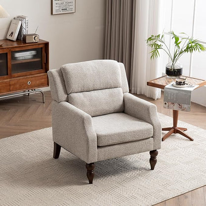 Kidol & Shellder Oatmeal Oversized Accent Chair for Living Room Set of 2 Modern Reading Chair with Back Wide Upholstered Comfy Single Sofa Chair Bedroom Lounge Side Corner Boucle Fabric Armchair