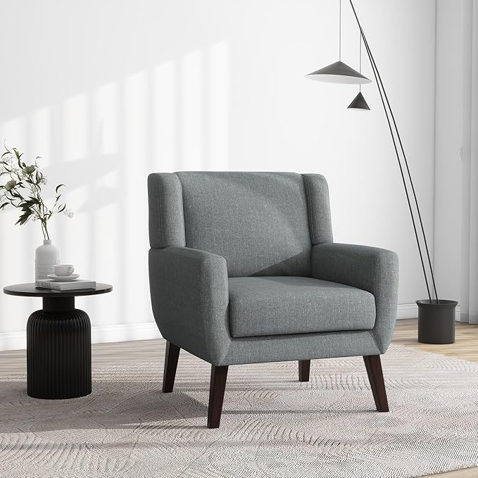 UIXE Accent Chair, Fabric Upholstered Armchair for Living Room, Comfy Arm Chair Single Sofa Bedroom Side Reading Seat - Flax Gray