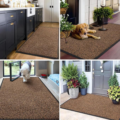 Mibao Front Door Mat, Dirt Trapper Welcome Mat for Outdoor Indoor, Non-Slip Waterproof Doormat, Durable Machine Washable Low Profile Entry Rug for Back Door Outside Patio Porch, 60" x 36", Brown