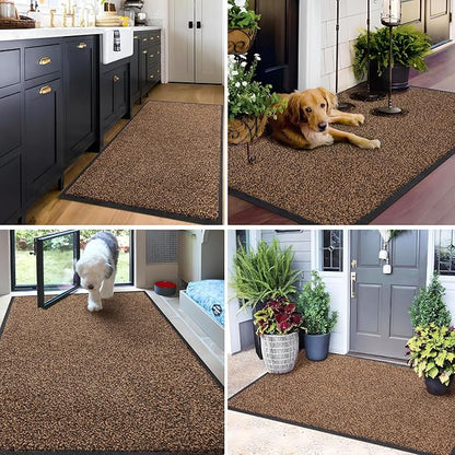 Mibao Front Door Mat, Dirt Trapper Welcome Mat for Outdoor Indoor, Non-Slip Waterproof Doormat, Durable Machine Washable Low Profile Entry Rug for Back Door Outside Patio Porch, 32" x 20", Brown