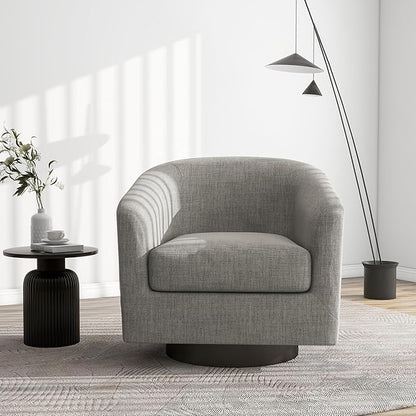 Swivel Barrel Accent Chair, Modern Round Linen Arm Chair for Living Room, Bedroom, Comfy Club Reading Chairs for Adults（Linen Fabric, Khaki, Set of 1