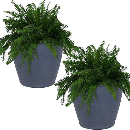 Sunnydaze 24-Inch Anjelica Large Plastic Pot for Plants - Outdoor Polyresin Round Planter with Drillable Drainage Holes - Slate - 2pk