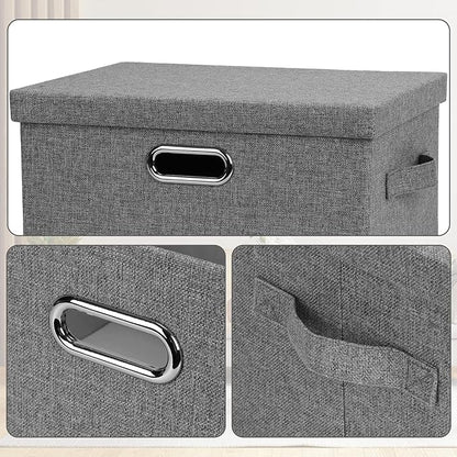 Medium 15" 21 Quart Collapsible Stackable Storage Bins with Lids, 5 Packs Grey Foldable Fabric Closet Boxes Heavy-duty Linen Cube Baskets Container for Bedroom Office (15 x 11 x 8)
