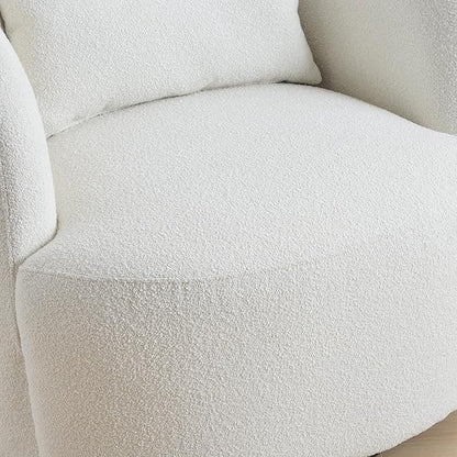 KINWELL 34" Wide Sherpa Swivel Barrel Chairs Set of 2, No Assembly Round Boucle Upholstered Accent Chairs Armchairs Single Sofa Chair with Toss Pillow for Living Room and Bedroom, Beige