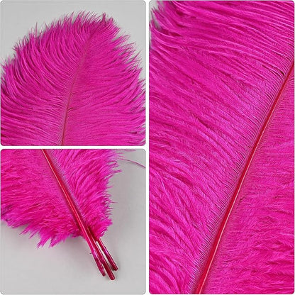 THARAHT Hot Pink Ostrich Feathers 12pcs Natural Bulk 10-12Inch 25cm-30cm for Crafts Wedding Party Centerpieces Easter Gatsbi and Home Decoration Feathers