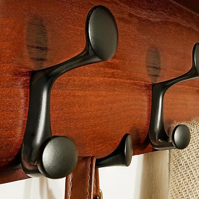 SKOLOO Wall Shelf with Hooks, 35-Inch Cherry Coat Rack Wall Mount with Shelf Organizer - Lightweight & Sturdy, 5 Tri Hooks - Perfect for Entryway, Hallway, Living Room, Bedroom, Mudroom