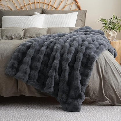 BENVWE Faux Fur Throw Blanket for Couch – Cozy Fuzzy Soft Plush Fluffy Thick Luxury Minky Bubble Blanket for Living Room Home Decor – Fathers Day Birthday Gifts for Women and Men, Grey, 51" x 63"