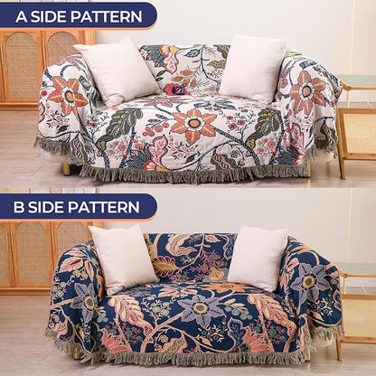 Boho Cotton Throw Blanket - Ultra-Soft Rustic Quilt for Bed, Home Decor & Travel - Large 60"x80" Muslin Blanket - All-Season Lightweight Bedspread & Throw for Women & Moms