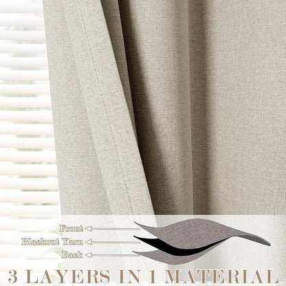 Extra Wide 100% Blackout Linen Textured Curtains - Room Dividers, W200 x L84 (1 Panel), Pinch Pleat Drapes for Living Room, Full Light Block Out Drapery for Sliding Door, Ivory White