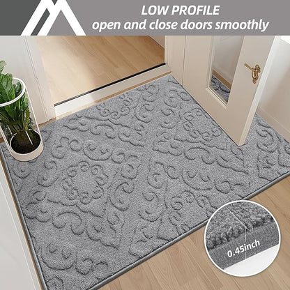 COSY HOMEER-Door-Mat-Non-Slip-Entryway-Rug 32”x48” Absorbent Welcome Mats Washable Dirt Trapper Door Mat Entrance Floor Mats for Front Back Doormats and Wet Shoes,Grey
