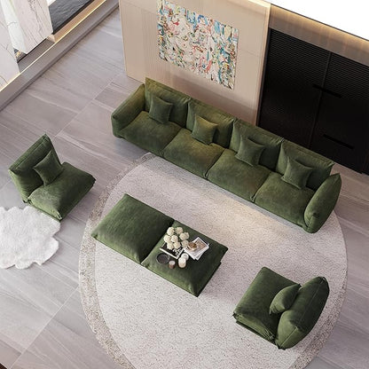 Modern Minimalist Chenille Modular Sectional Sofa, Oversized 8-Seater Sleeper Sofa with Movable Ottoman, Thick Cushions, Upholstered Couch for Living Room, Bedroom, Office, Apartment(Green,8-Seater)