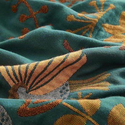 Boho Throw Blanket for Couch Sofa Bed, 100% Cotton Woven Quilt with Tassel 80”x90”, Super Soft Muslin Blanket with Bird Printed, Decorative Reversible Bed Blanket/Cover for All Seasons