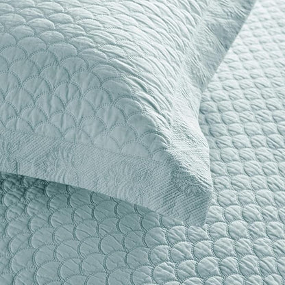 MarCielo 3-Piece 100% Cotton Oversized Bedspread Lightweight Quilt Coverlet Embroidery Farmhouse Bedding Set (TM Mint Green, Oversized Queen (100"x106"))