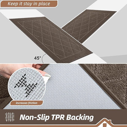 BEQHAUSE Dirt Trapper Door Mat 24" x 60", Doormat Non-Slip Entryway Rugs Washable, Dog Door Mat Stain Resistant and Absorbent Welcome Floor Mat for Front Back Door, Muddy Wet Shoes & Paws, Light Brown