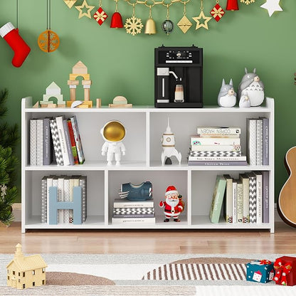 Book Shelf Set of 2, 5 Cubes Storage Organizer, Freestanding White Bookshelf Cube Shelf for Bedroom, Living Room, Home Office, Open Bookshelf Wooden Bookcase